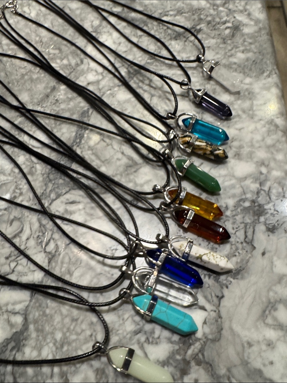 12 Faux Crystal Point Pendant Necklace - Multicolor Set
